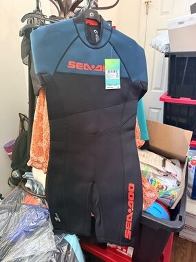 Sea-Doo Men's Shorty Rashguard Wetsuit - Black & Blue with Orange Logo